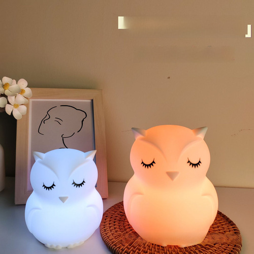 Cross-border smart owl silicone night light with color-changing ambiance, suitable for bedroom bedside companion sleep, can be timed to feed milk, small night light