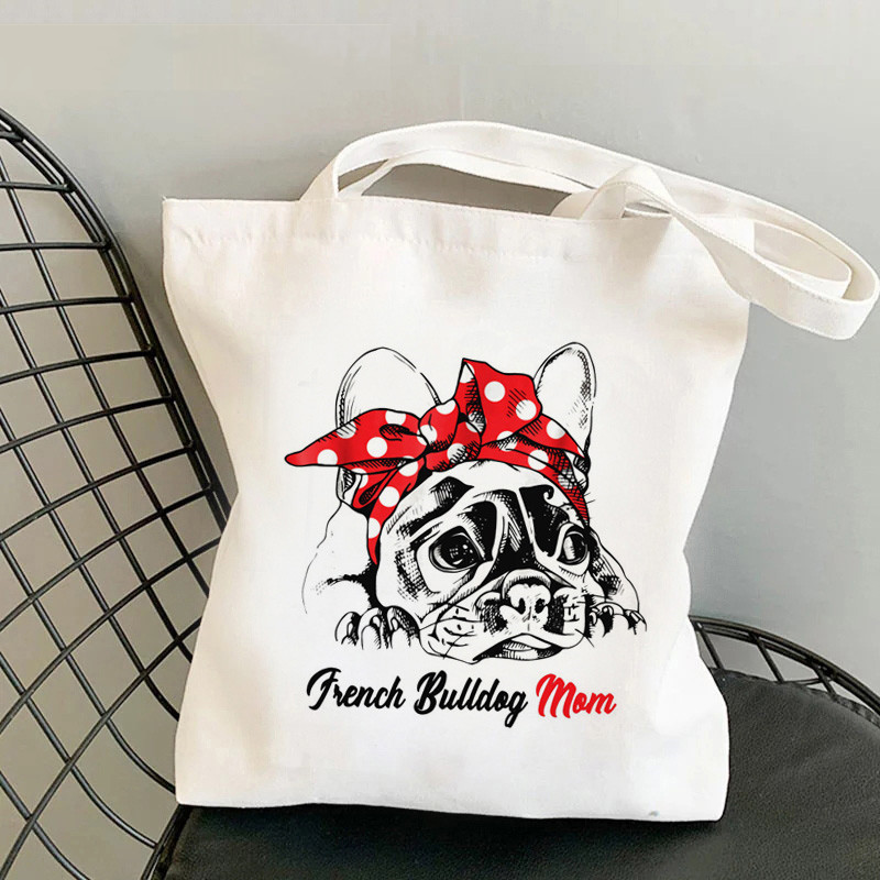 Comercio exterior transfronterizo Bulldog francés impresión bolsa de lona Haraku bolsa de compras portátil de hombro en stock