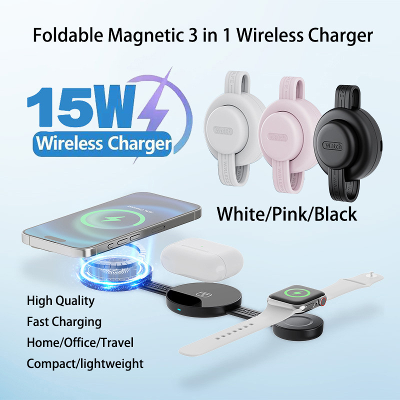 Nuevo mini cargador inalámbrico plegable 3 - en - 1 para teléfonos Apple, relojes, auriculares, carga rápida inalámbrica