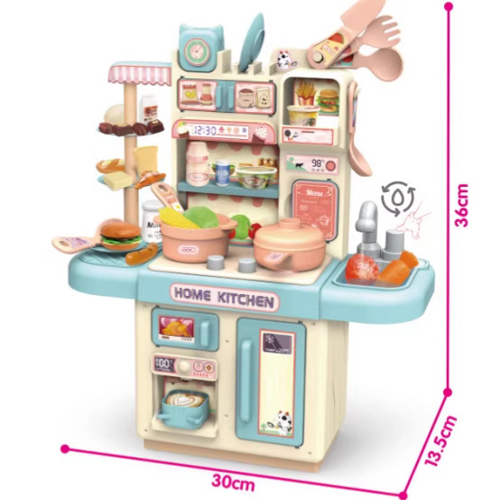 Comercio exterior infantil simulación de 36CM pulverización de luz de cocina de agua conjunto de mesa de platos de cocina de juguetes