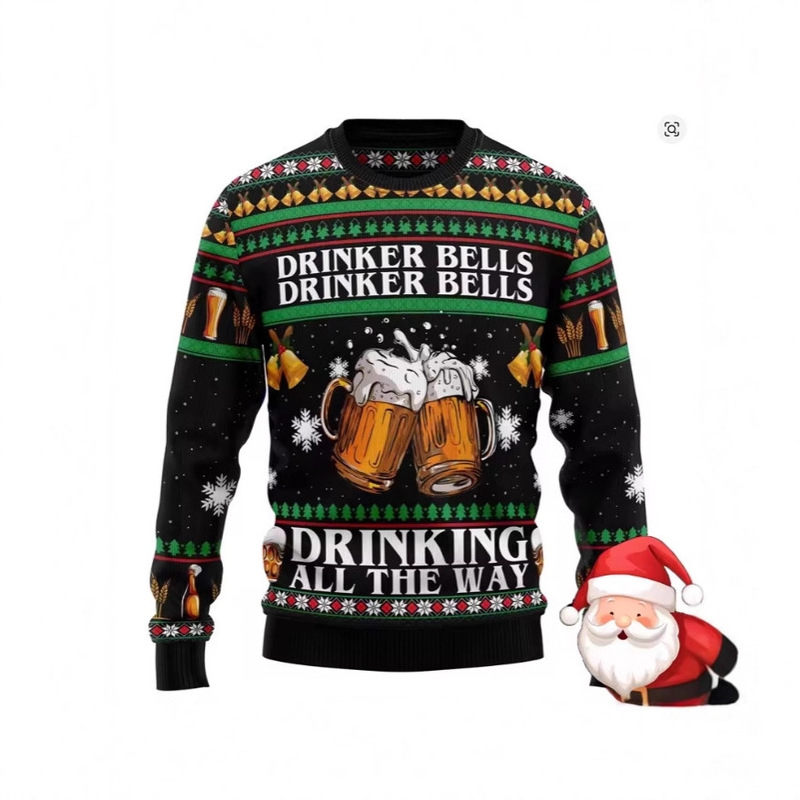 Christmas Men's Round Neck Imitation Sweater Funny Suit 3D Printing Holiday Party Top Ugly Christmas Sweatshirt