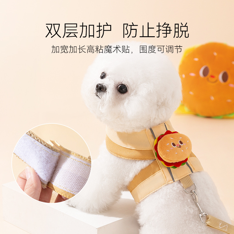 El perro sale en forma de I hamburguesa, papas fritas, muñeca, correa para el pecho, correa para mascotas, cuerda para pasear al perro, cuerda para pasear al gato, cuerda para pasear al gato