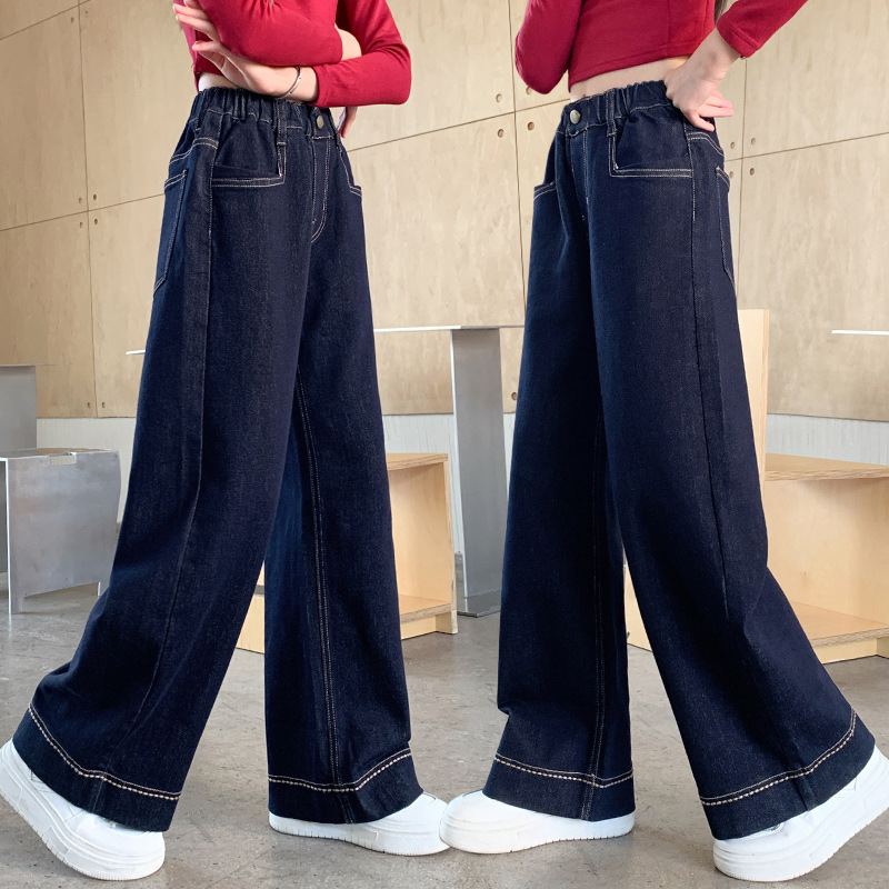 Girls' Spring and Autumn Pants, Middle School Students' Wide-Leg Pants, 2026 New Autumn Children's Denim Pants for Girls