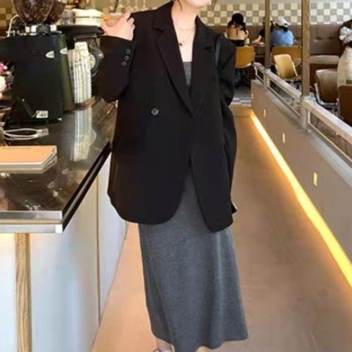 宽松西装外套女春秋款2025小众设计感休闲小西服新款上衣潮黑色|undefined