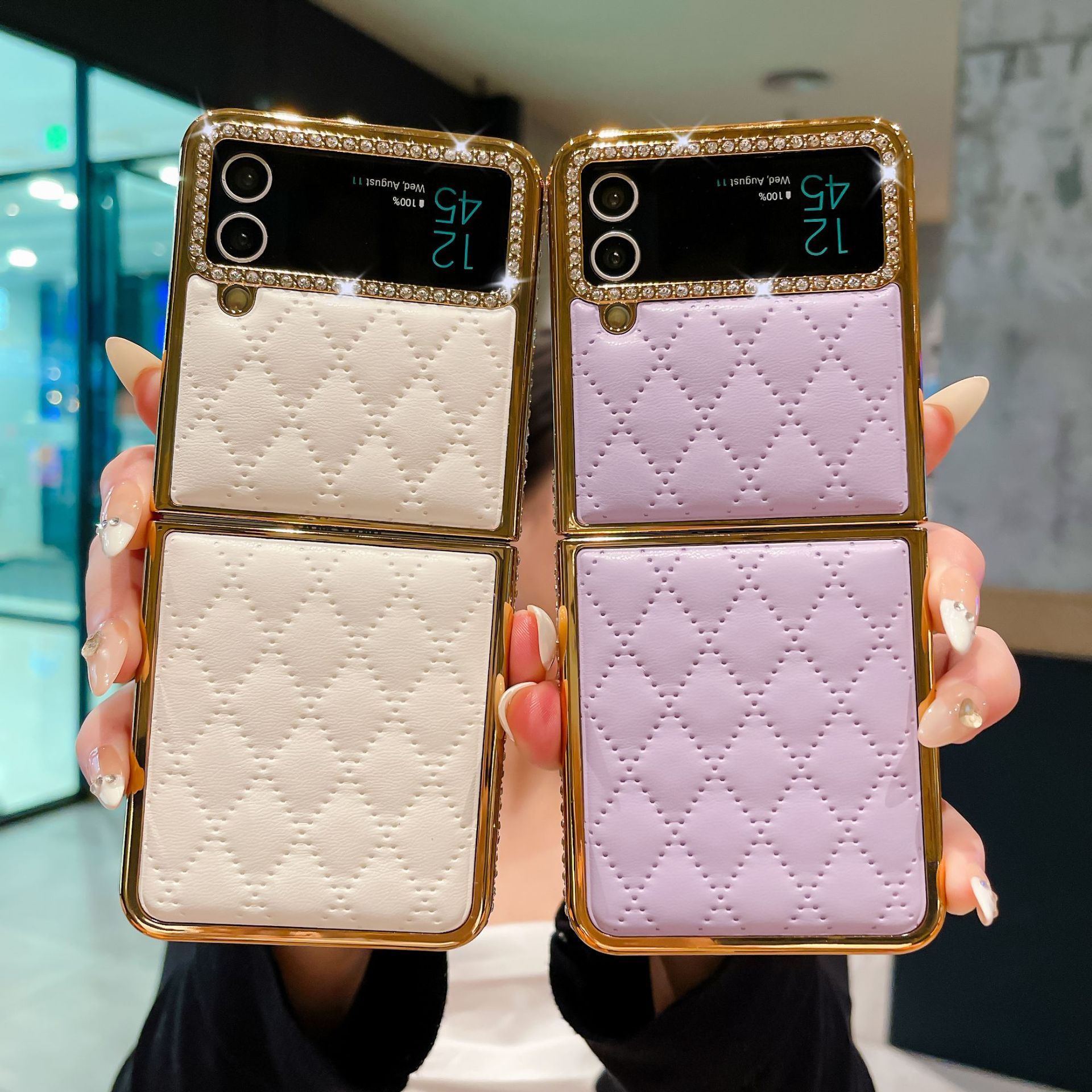 Adatto per Samsung ZFLIP5, modello ZFLIP4 pieghevole in pelle con piccolo diamante profumato, elettrolitico intarsiato di lusso_voghion.com