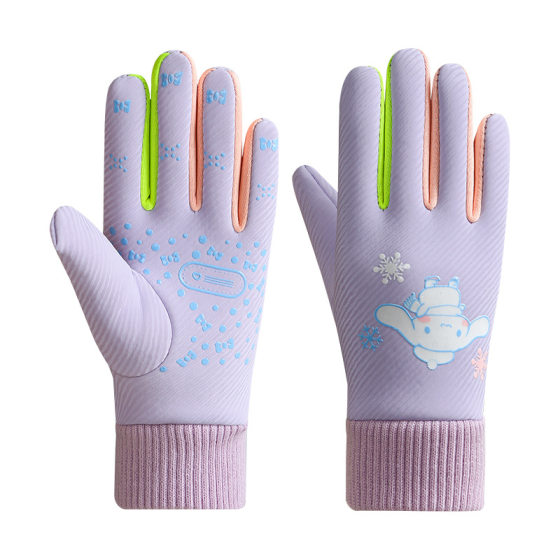 Children's Gloves Men's and Women's Winter fleece-lined Warm Outdoor Ski Cycling Non-slip Waterproof Cute Five-finger Cycling Gloves