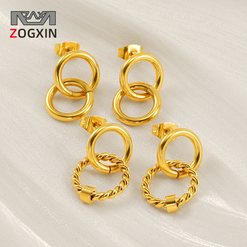 Pendientes de oro de 18k estilo INS Pendientes de anillo de tamaño de acero inoxidable Pendientes de acero de titanio entrelazados de anillo femenino Pendientes de acero femenino