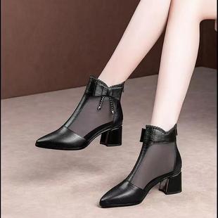 Fashionable Sandals for Women 2025 Spring and Summer New Single Shoes Women's Sandals Medium Heel Mesh Shoes Women's Thick Heel Toe Sandals