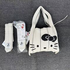 韓国 JOSEPH&STACEY サンリオ ハローキティ ジョイント プリーツ キュート ニット ハンドバッグ