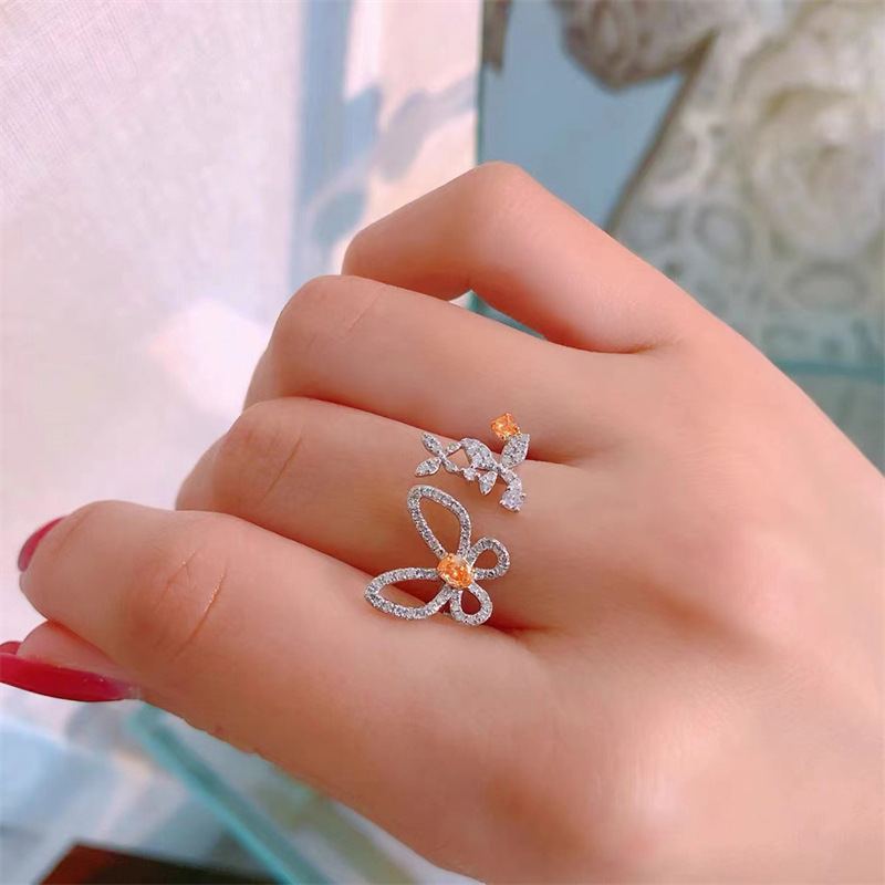 Sweet Butterfly Copper Inlaid Zircon Open Ring