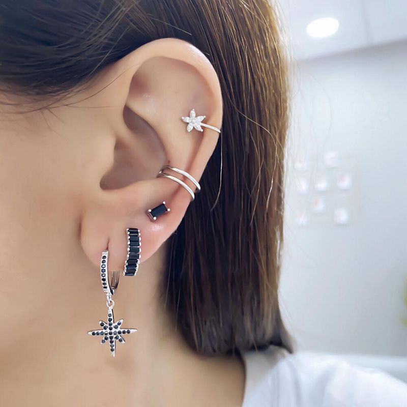 Europe And America Cross Border Sterling Silver Needle Multi-color Zircon Stud Earrings Women's Simple Small Square Fashion All-match Silver Ear Studs display picture 13