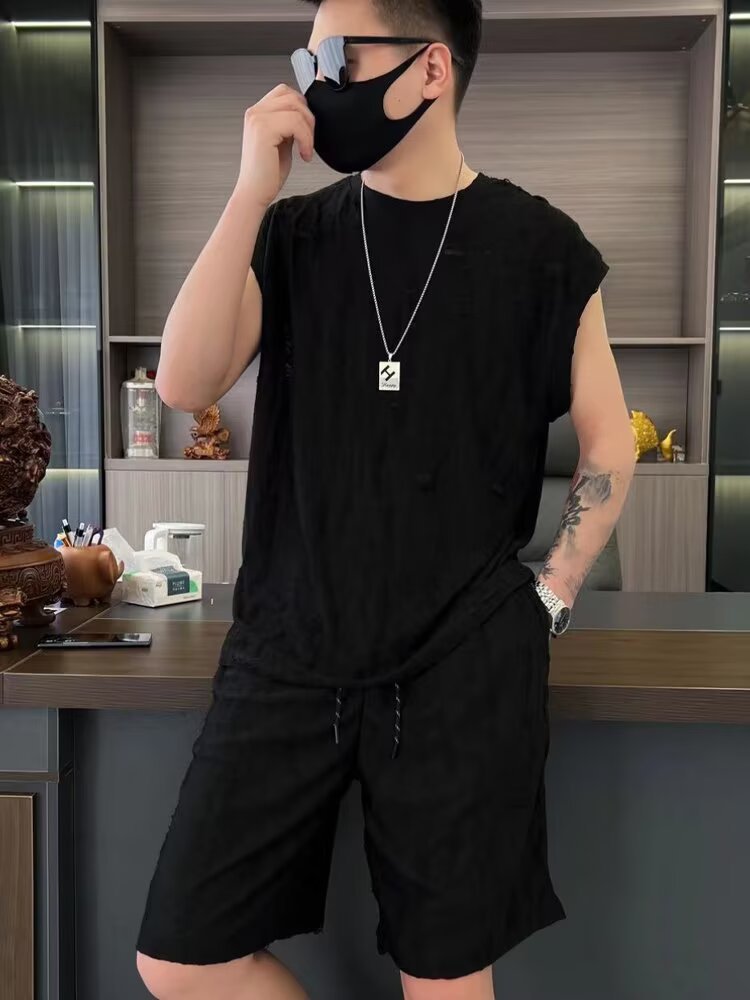 Camisa menos ropa traje de ropa deportiva verano para hombres camiseta de manga corta jersey de baloncesto pantalones cortos casuales de dos piezas tendencia coreana