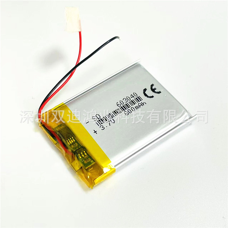 3.7V 聚合物锂电池 603040 800mAh 可加插头 端子 NTC 温控 喷码