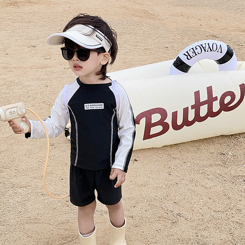 Korean Kids' Swimsuits: Boys' and Girls' Split-Style Long-Sleeve Shorts for Swimming & Resort Casual Sets