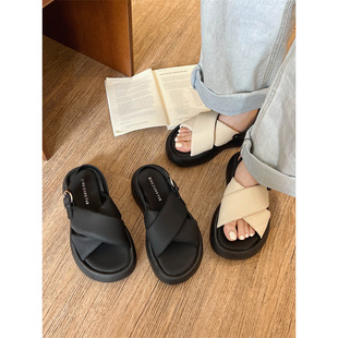Women's Platform Open Toe Sandals 2023 New Summer All-Match Internet Popular Super Hot Flat Cross Beach Roman Sandals