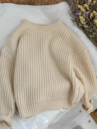 Children's Spring and Autumn Sweater  Korean Style Kids Autumn Round Neck Knit Hat Short Sleeve Thick Warm