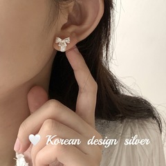 韓國東大門飾品 S925純銀簡約蝴蝶結珍珠耳飾 精緻ins風小眾設計