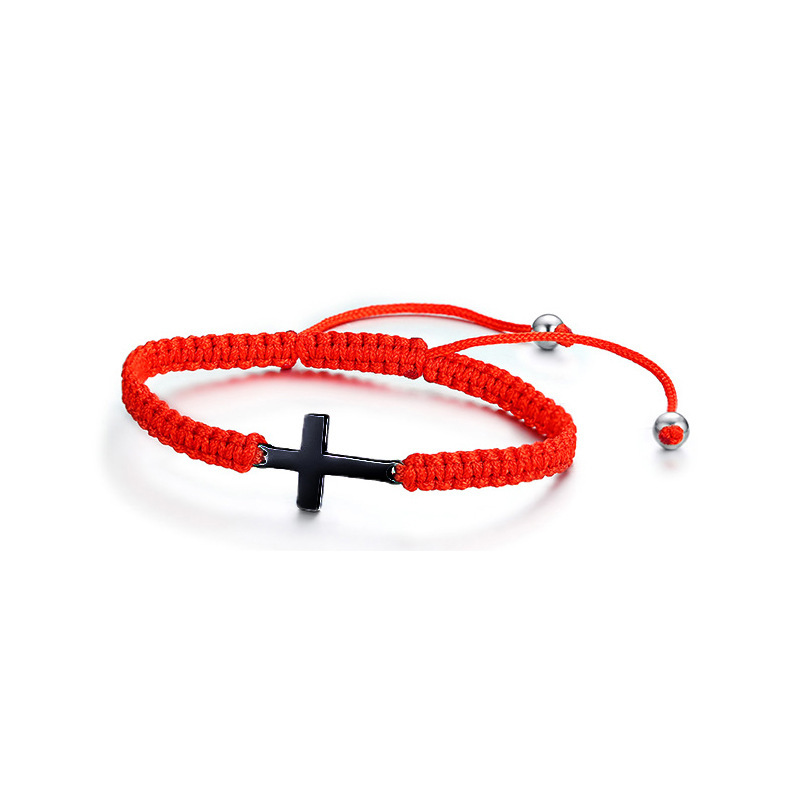 European and American Amazon New Simple Men's and Women's Red and Black Woven Cross Couple Rope Bracelet Adjustable Rope