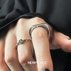 Ring with letters, fashionable chain, Korean style, silver 925 sample, on index finger