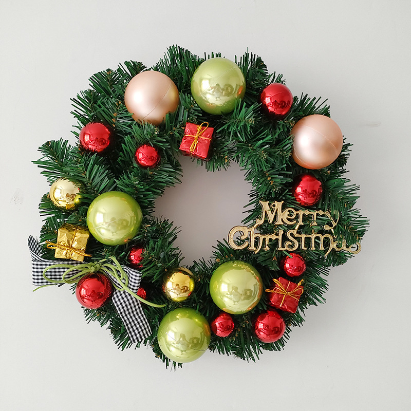 跨境30cm圣诞花环圣诞节装饰品摆件挂饰加密绿色仿真花环装饰品