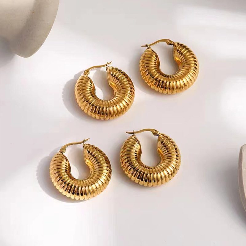 1 Pair Quantity Daily Occasion 1 Pair Streetwear Stripe Plating Stainless Steel Hoop Earrings