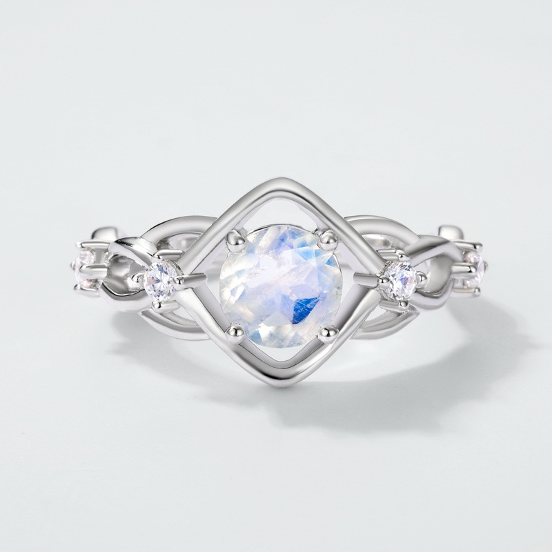 Nuevo anillo de tesoro de color azul luz de luna azul colorido europeo y americano, anillo de apertura de plata S925, vacaciones para enviar novia personalidad de moda