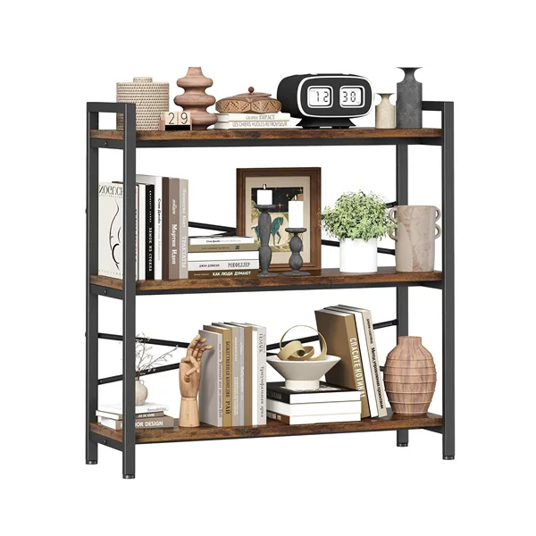 Bookshelf for storage and organization, wooden and metal industrial bookcase, suitable for home living room, bedroom, office