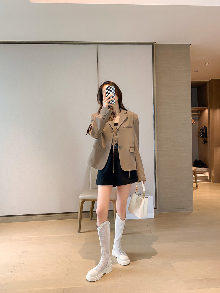 Boot nữ da lưới thoáng khí mùa hè, đế dày rỗng, ống rộng cho chân to — Màu nâu ống lớn, Màu đen cổ ống lớn, Ống nhỏ màu đen, Ống nhỏ màu be chi tiết 14
