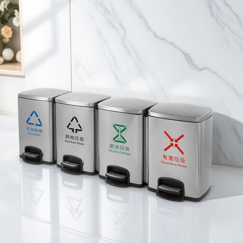 ステンレス製足踏み式ゴミ箱 業務用 蓋付き 屋内医療用キッチン ダブルバケツ 3・4分類衛生バケツ 縦型|undefined