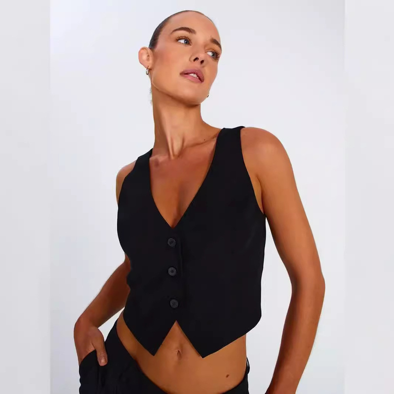 2023 Summer Women's Casual Sleeveless European and American Design Sense Suit Vest 2023 Summer Women's Casual Sleeveless European and American Design Sense Suit Vest