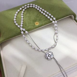 诸暨批发天然淡水珍珠项链长款海贝山茶花可调节珍珠毛衣链女礼物
