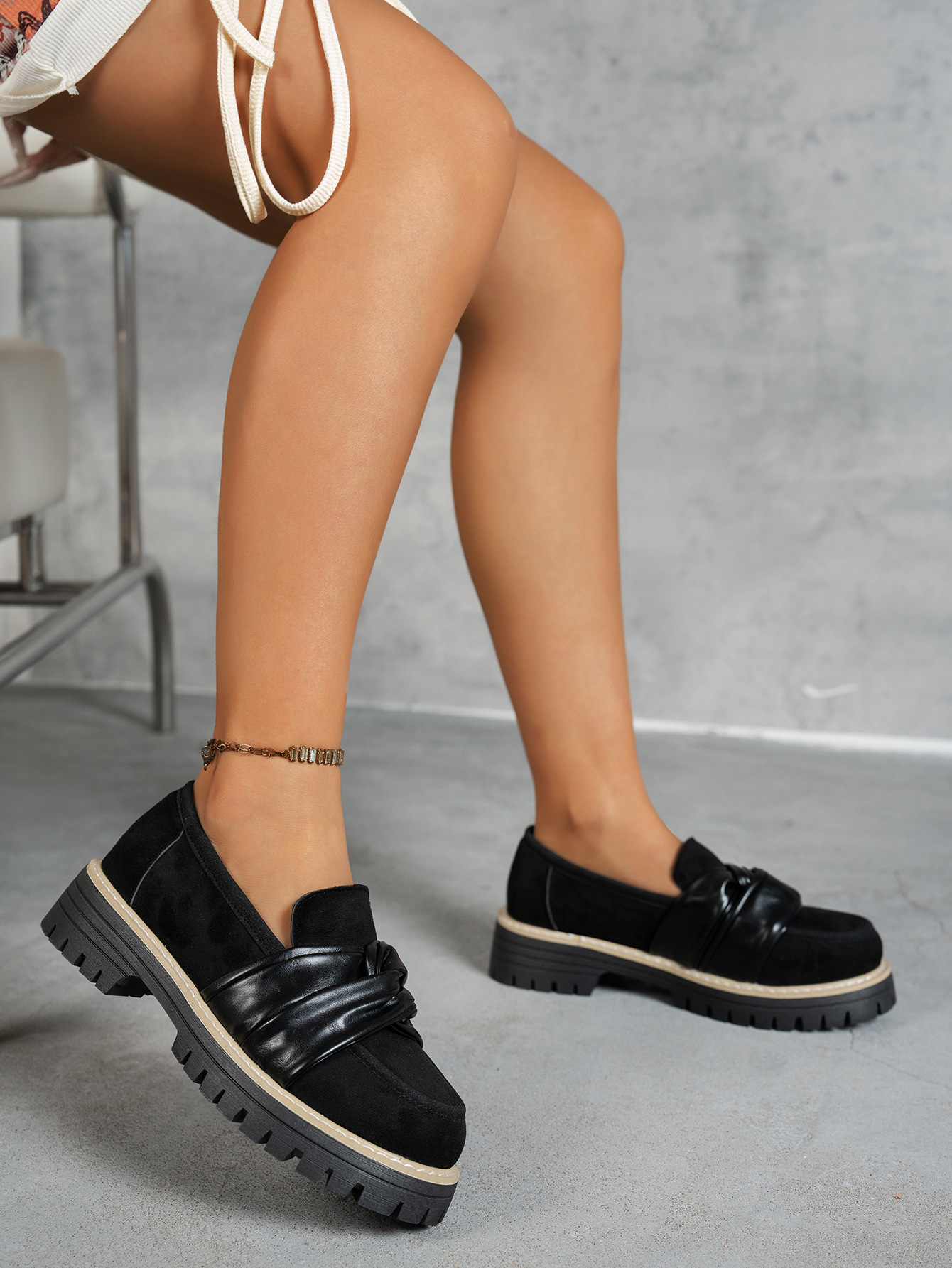 Damen Plateau Loafer Im Britischen Stil Elegante Halbschuhe_voghion.com