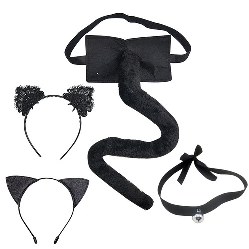 Halloween Animal Headband New Cat Ears Faux Fur Tail Set Adult Costumes Funny Fashion Accessory