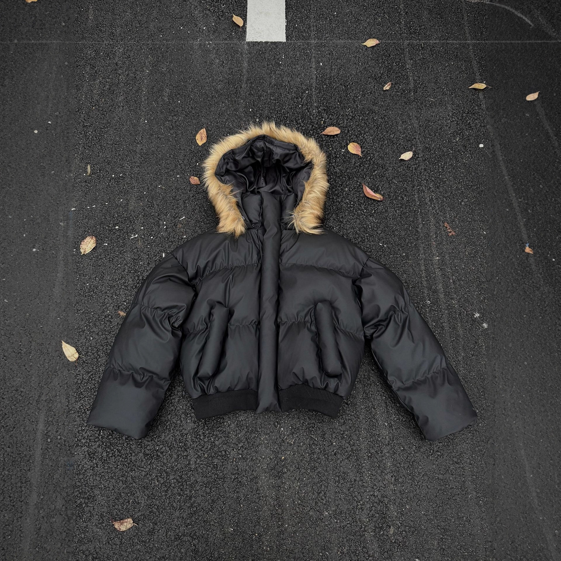 Men's High-End Thick Cotton Coat with Large Fur Collar and Hood, Premium Warm Pu Leather Cotton Jacket