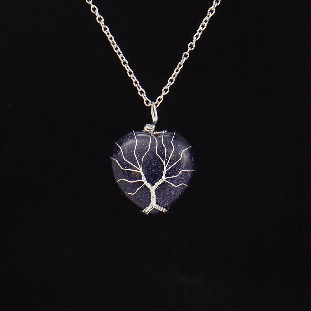 Retro Heart Shape natural stone Copper Plating Pendant Necklace 1 Piece