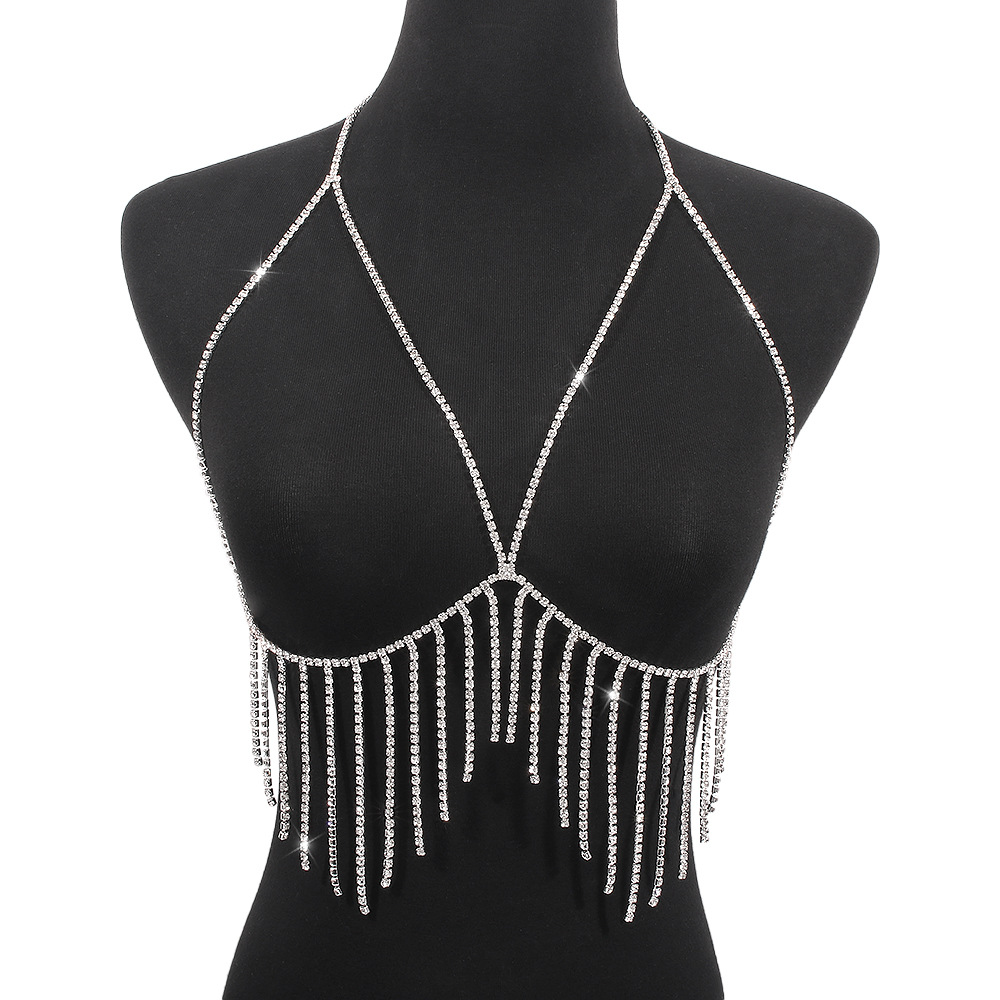 Exaggerated Beach Bikini Sexy Body Chain Metal Tassel Diamond Chest Chain display picture 5