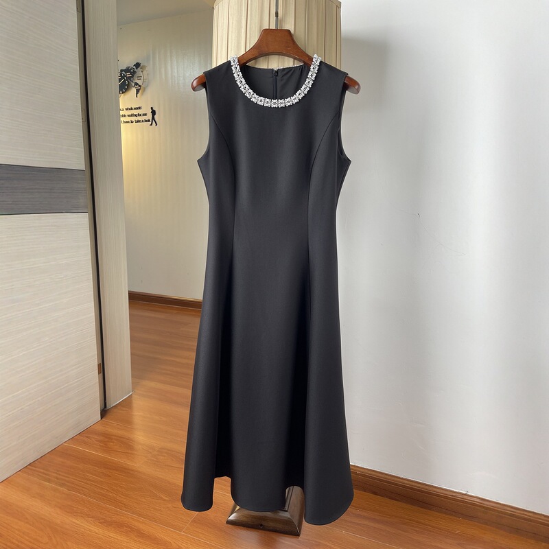 Autumn Socialite Elegant Waist Slimming Collar Beaded Formal Occasion Exquisite Sleeveless Vest Dress Women's Long Skirt