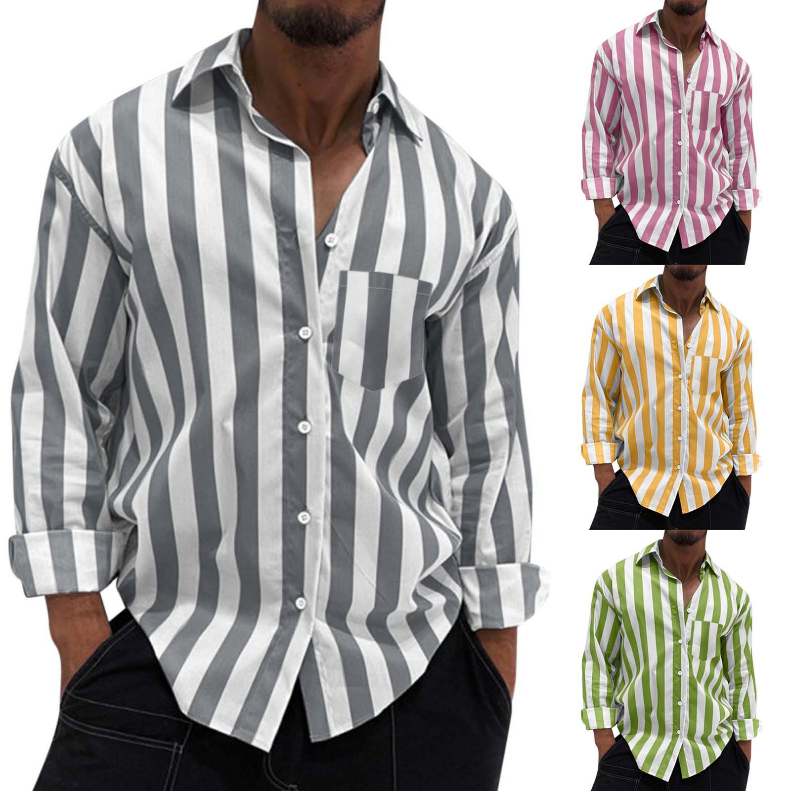 2023 Amazon eBay AliExpress rayas casual solapa cardigan suelta camisa casual retro camisa de los hombres