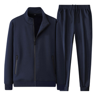 Cotton Men's Casual Suit Middle-Aged and Elderly Dad's Clothing Plus Velvet Thickening Thin Sports Jacket Trousers Two-Piece Set Wholesale