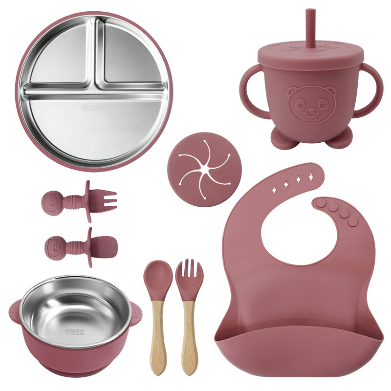 Juego de vajilla de acero inoxidable para niños de Amazon, tazón de alimentos, alimento de silicona a prueba de caídas, vajilla para bebés y madres
