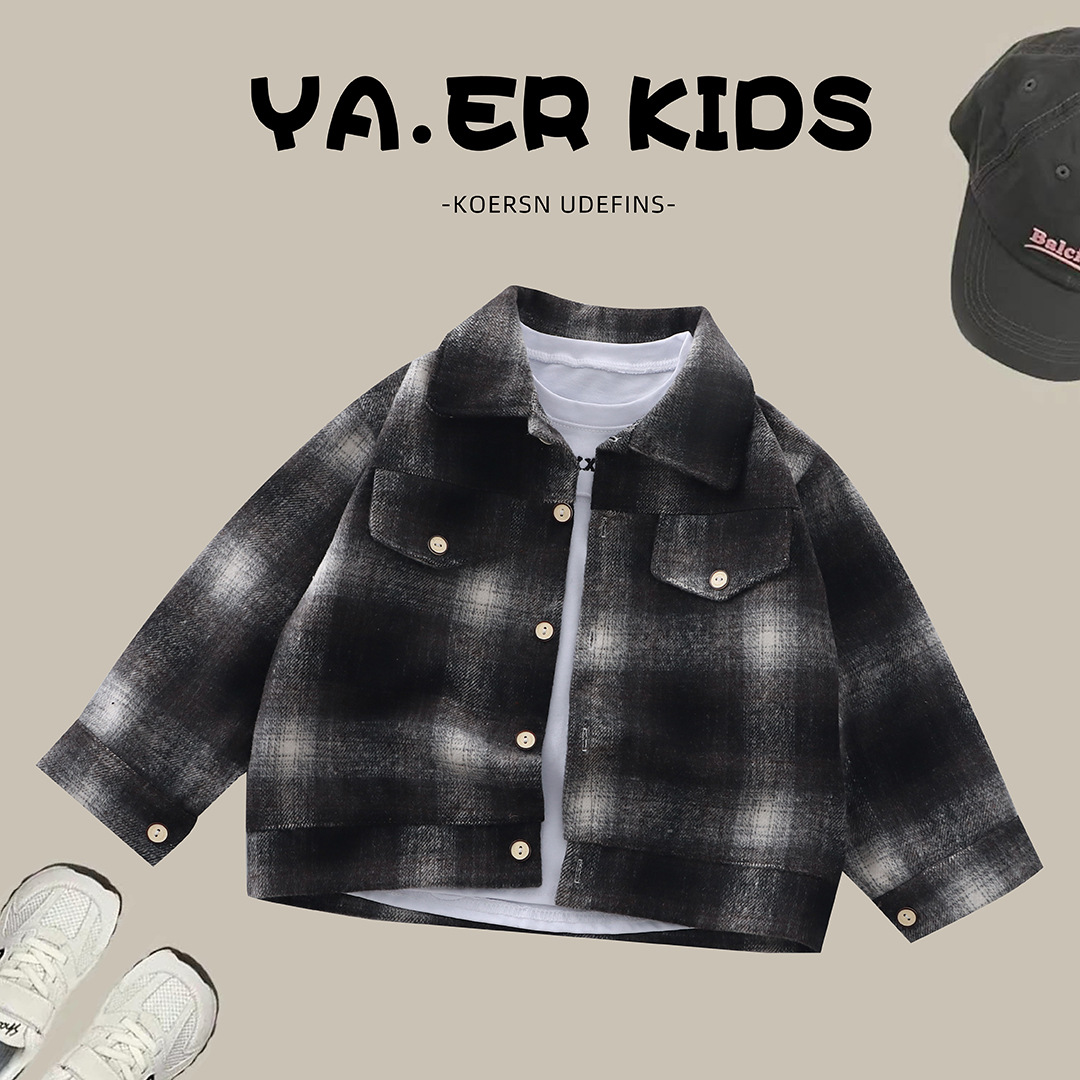 Camisas de niños de manga larga de otoño camisa a cuadros niños retro color cardigan nuevo chaqueta de solapa chaqueta niñas