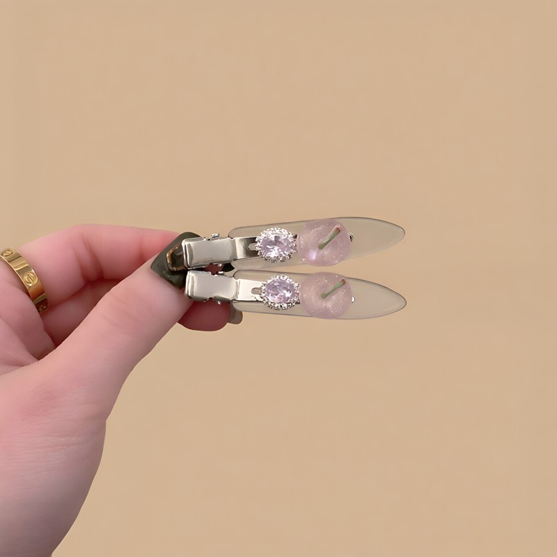 Cute Pink Small Apple Transparent Seamless Hair Clip Side Clip Bangs Hairpin Women's Forehead Hairpin Hair Accessory