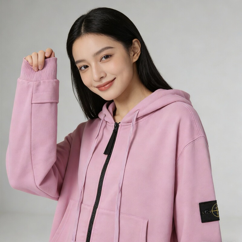 High-End Stone Compass Hooded Zip-Up Sweatshirt, Loose Casual Sports Style, Unisex, Autumn and Winter