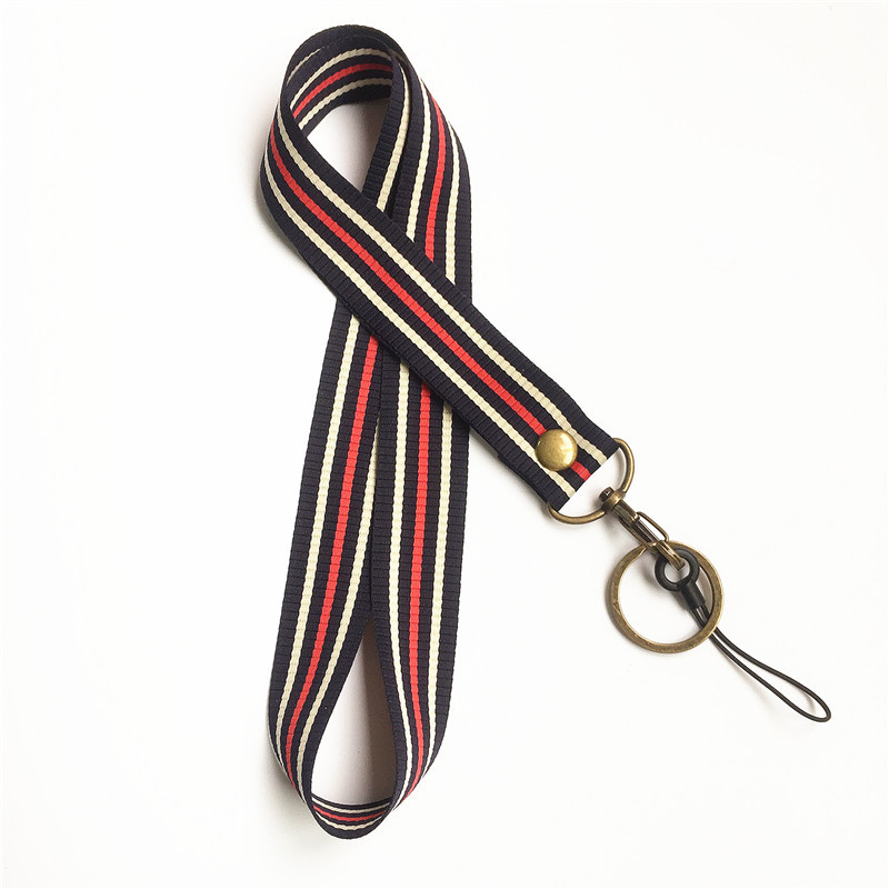 네이비 수직 패턴 넓은 실크 청동 매달려 버클 긴 로프