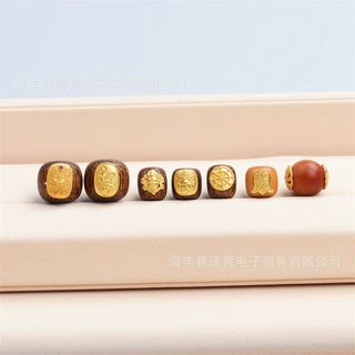 s925银镀金沉香木通孔隔珠古法金贴片镶嵌桶珠配件 diy手链配件