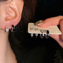 黑色锆石滴釉六件套耳钉女2023年新款冷淡风耳环高级感精致耳饰潮