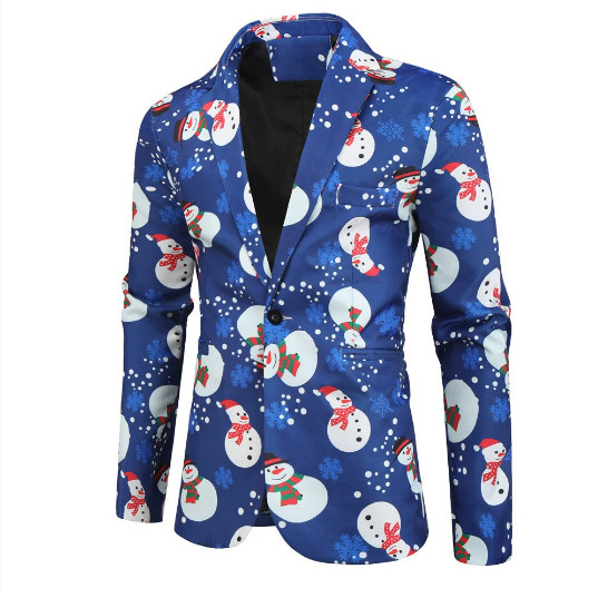 New Foreign Trade Men's Casual Three-Piece Suit Christmas Print Suit European Size Halloween Dress Suit