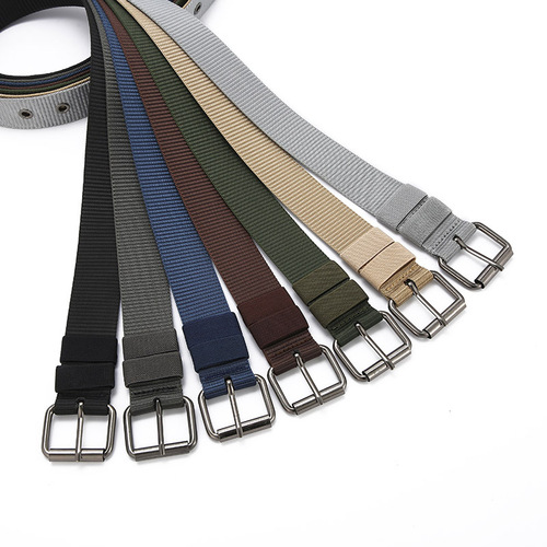 Cross-border hot selling men's simple black versatile imitation nylon belt canvas belt fashionable casual practical trouser bag