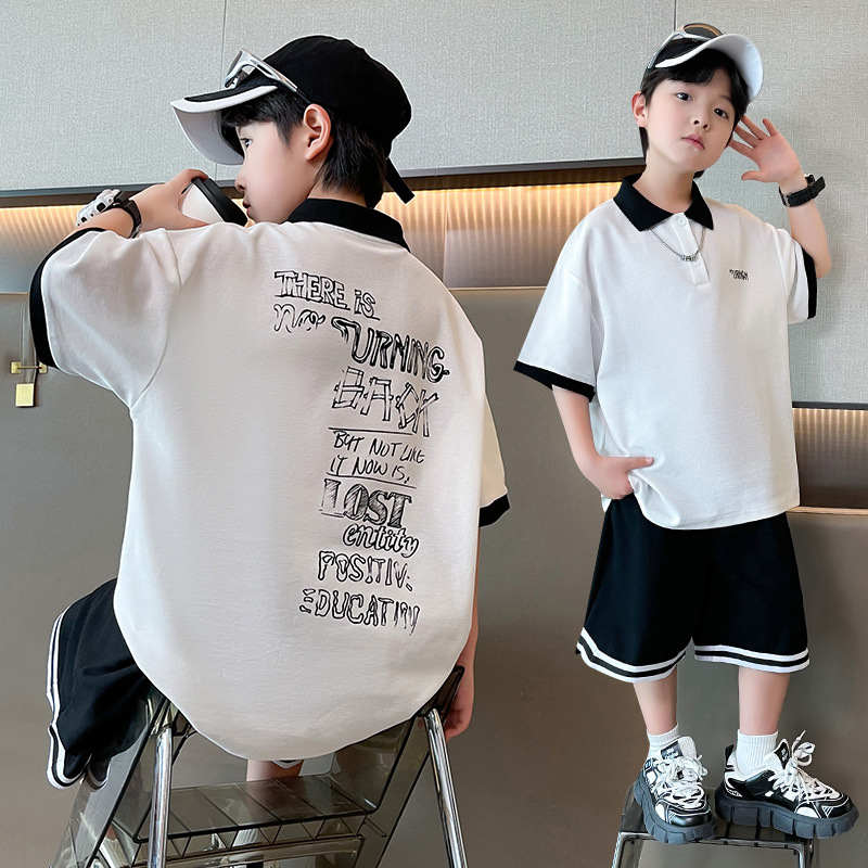 7256 traje de verano para niños 2025 nueva camisa POLO de manga corta de verano para niños de dos piezas ropa de verano de estilo occidental