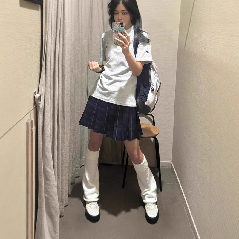 Japanese-Style College Gray Polo Collar Short-Sleeve T-Shirt for Women, Summer Super Cute Sweet Girl Slim-Fit Versatile Top